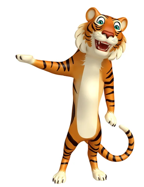 Apontando Tiger personagem dos desenhos animados — Fotografia de Stock
