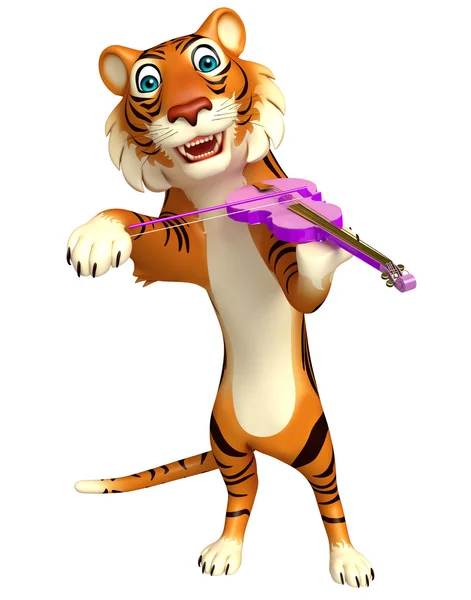 Mignon personnage de dessin animé tigre avec violon — Photo