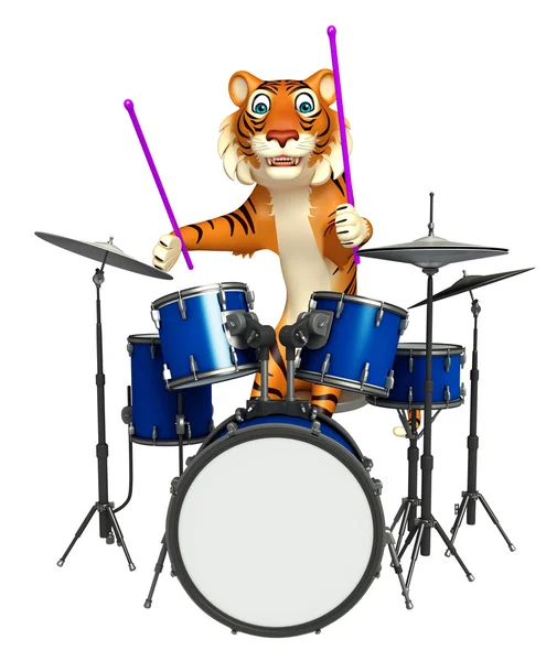 Cute Tiger cartoon character with drum — Stock Photo, Image