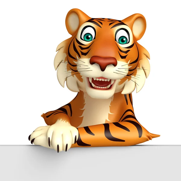 Leuke Tiger stripfiguur met bord — Stockfoto