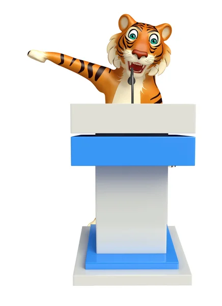 Cute Tiger cartoon character with speech stage — Stock Photo, Image