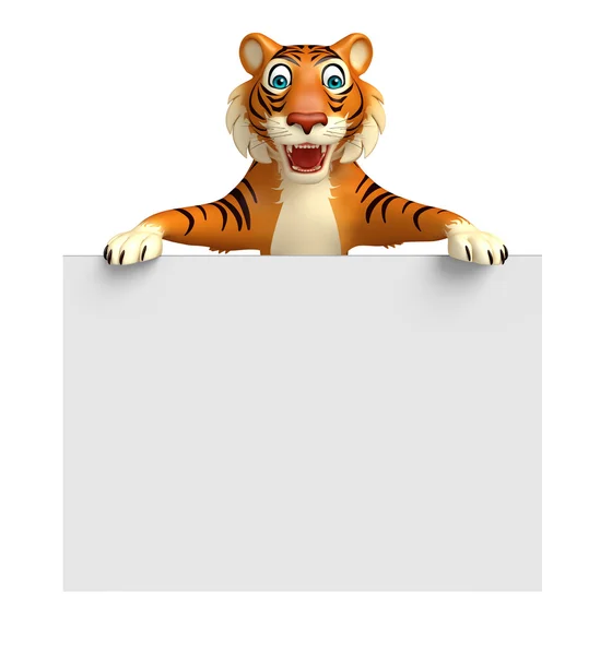 Divertido personagem de desenho animado Tiger com bordo — Fotografia de Stock