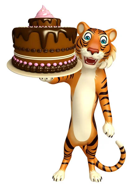 Personagem de desenho animado tigre com bolo — Fotografia de Stock