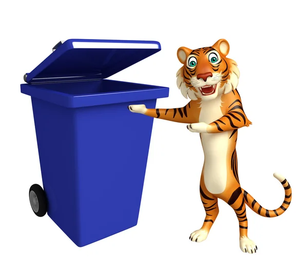 Tiger cartoon character with dustbin — Stock Photo, Image