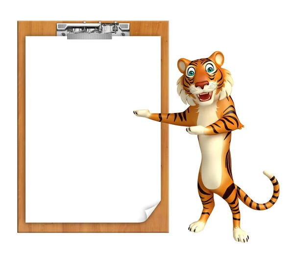 Tigre personaje de dibujos animados con pad examen — Foto de Stock