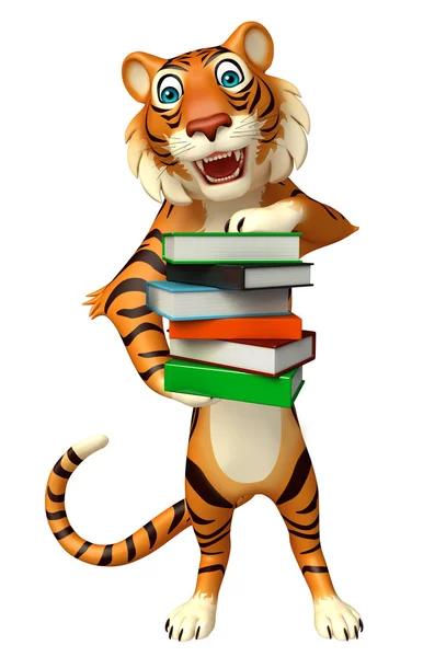 Διασκέδαση Tiger χαρακτήρα κινουμένων σχεδίων με το βιβλίο — Φωτογραφία Αρχείου