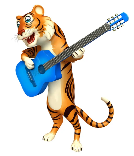 Милый персонаж мультфильма "Тигр" с гитарой — стоковое фото
