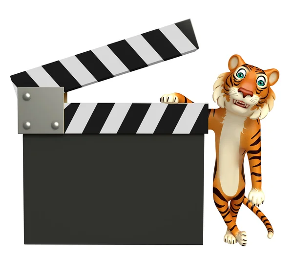 Divertente personaggio dei cartoni animati Tiger con clapboard — Foto Stock