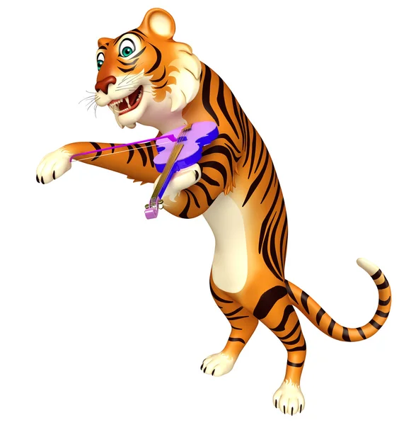 Personagem de desenho animado tigre bonito com violino — Fotografia de Stock