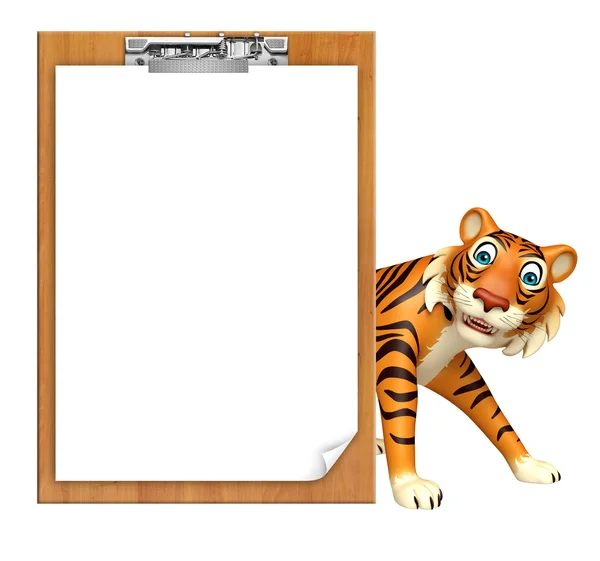 Tigre personaje de dibujos animados con pad examen — Foto de Stock