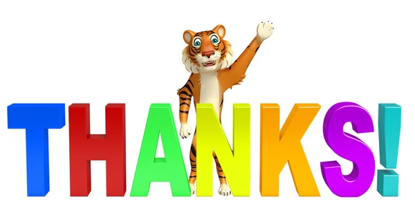 Tiger cartoon karaktär med tack skylt — Stockfoto