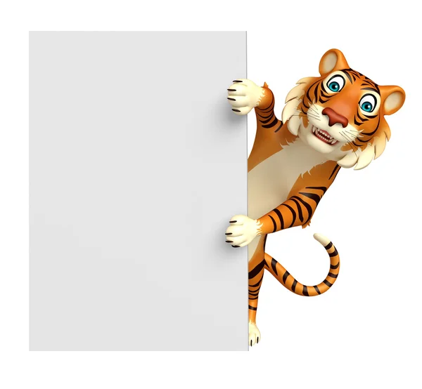 Divertido personaje de dibujos animados Tigre con tablero — Foto de Stock