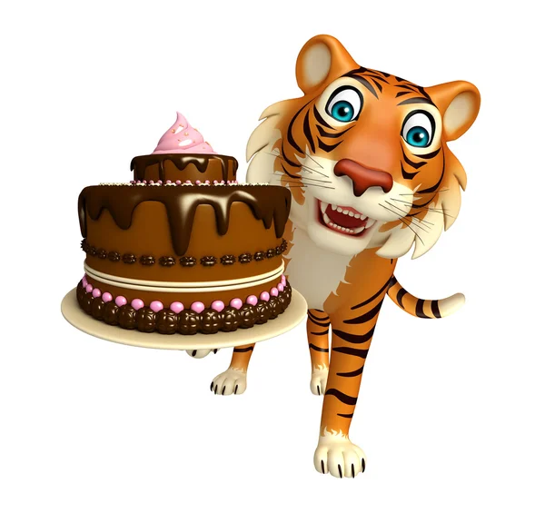Tygrys kreskówka postać z ciastem — Zdjęcie stockowe
