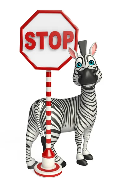 Niedliche Zebra-Comicfigur mit Stoppschild — Stockfoto