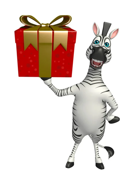 Schattig Zebra cartoon karakter met geschenkdoos — Stockfoto