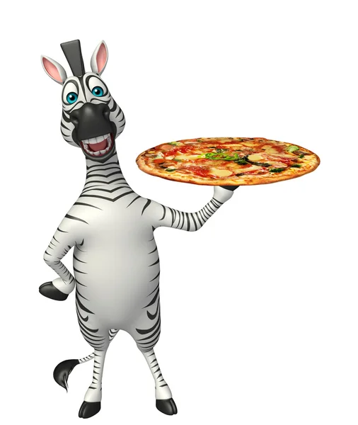 Lindo personaje de dibujos animados de cebra con pizza — Foto de Stock
