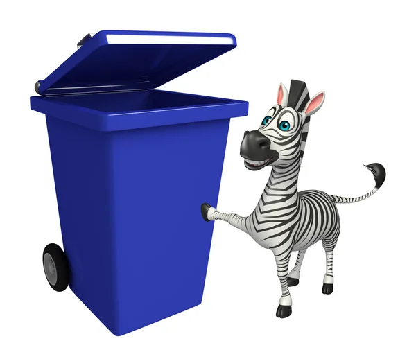 Şirin Zebra çizgi film karakteri ile çöp kovası — Stok fotoğraf