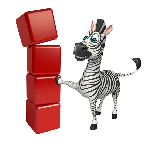 Zebra ładny kreskówka postać z poziomu znak — Zdjęcie stockowe