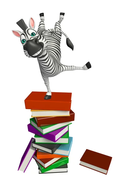 Personagem de desenho animado Zebra bonito com pilha de livro — Fotografia de Stock