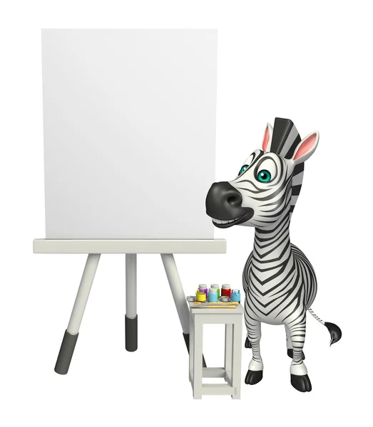 Niedliche Zebra-Comicfigur mit Staffelei — Stockfoto