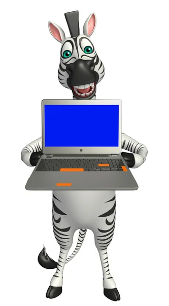 Personnage de dessin animé mignon Zebra avec ordinateur portable — Photo