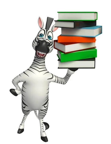 Zebra cartoon character with book stack — Stock Photo, Image