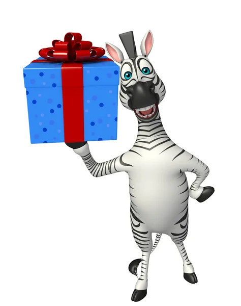 Zebra personnage de dessin animé avec boîte cadeau — Photo