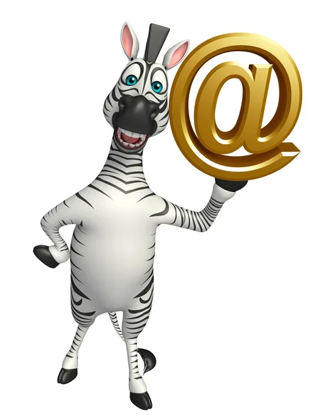 Zebra cartoon character with at the rate sign — Stock Photo, Image