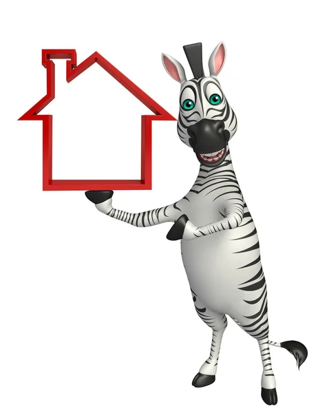 Zebra personnage de dessin animé avec signe à la maison — Photo