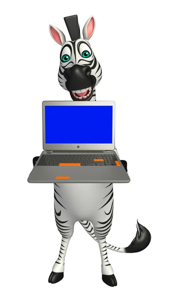 Зебра персонаж мультфильма с ноутбуком — стоковое фото