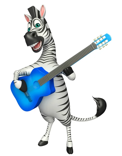 Aranyos Zebra rajzfilmfigura gitár — Stock Fotó