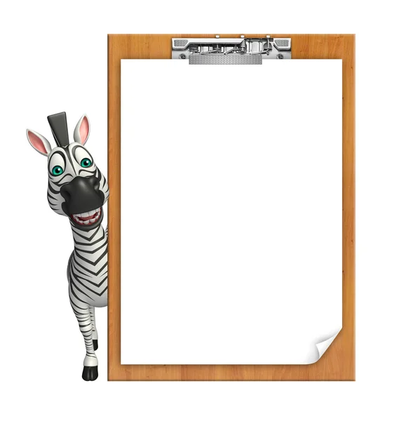 Lindo personaje de dibujos animados de cebra con almohadilla de examen — Foto de Stock