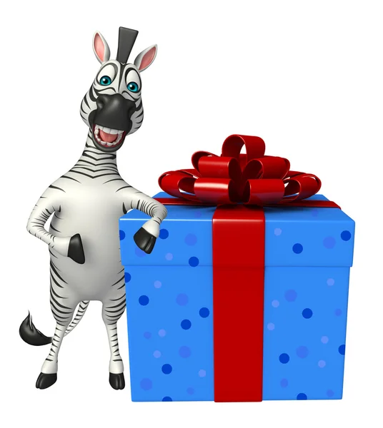 Schattig Zebra cartoon karakter met geschenkdoos — Stockfoto