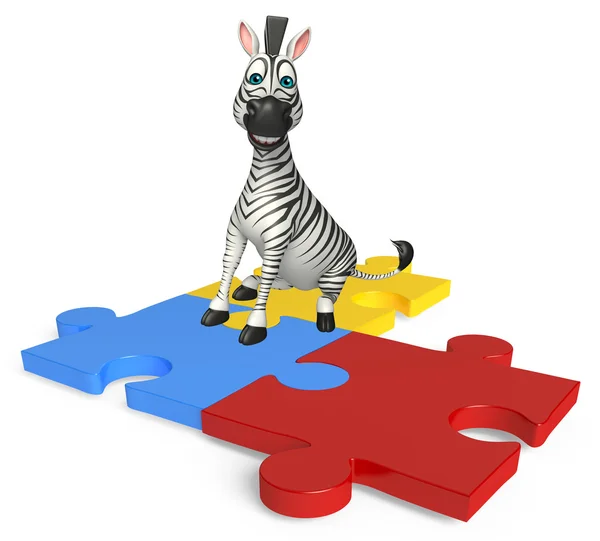 Divertido personagem de desenho animado Zebra com quebra-cabeça — Fotografia de Stock