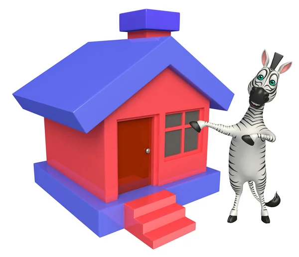 Зебра персонаж мультфильма с домашней иконой — стоковое фото