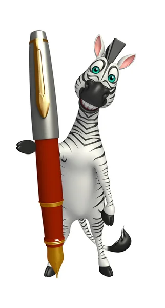 Fun Zebra cartoon character  with pen — Stock Photo, Image