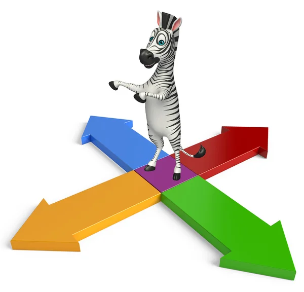 Zabawa Zebra postać z kreskówek z strzałka — Zdjęcie stockowe