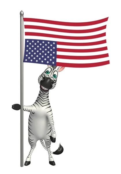 Personnage de dessin animé amusant Zebra avec drapeau — Photo