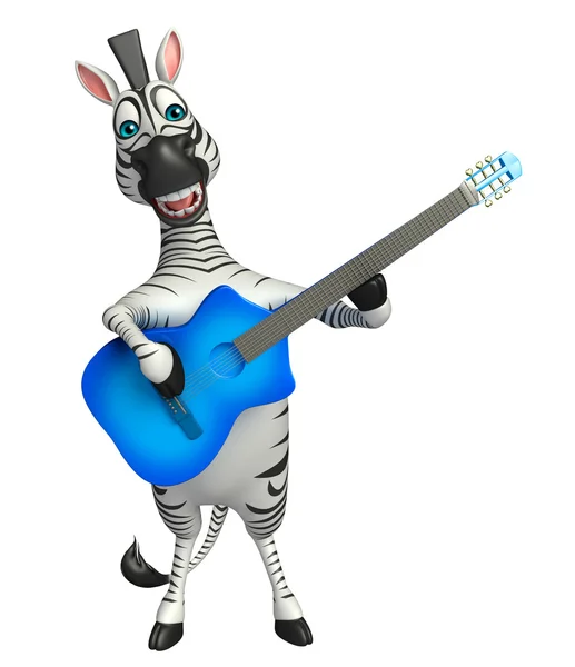 Fun Zebra cartoon character with guitar — Stock Photo, Image
