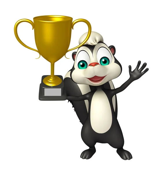 Fun Skunk cartoon character with winning cup — Stock Photo, Image