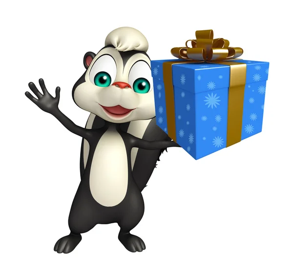 Carino Skunk personaggio dei cartoni animati con giftbox — Foto Stock