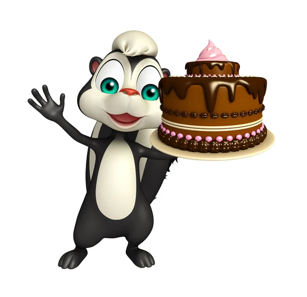 Divertido personaje de dibujos animados Skunk con pastel —  Fotos de Stock