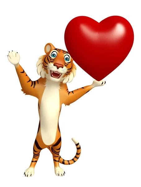 Cute Tiger cartoon character with heart — Stock Photo, Image