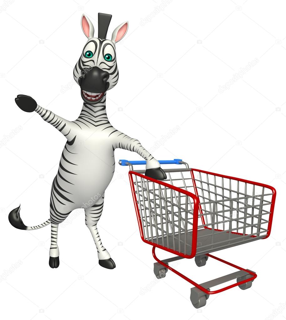 cute Zebra cartoon character with trolly 