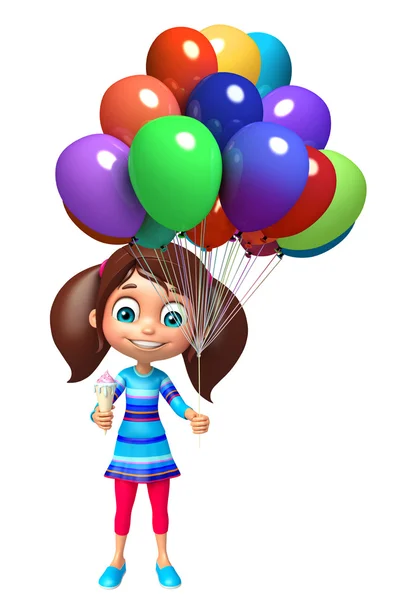 Dziecko dziewczynka z lodami i balon — Zdjęcie stockowe