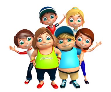 Komik poz ile kız ve çocuk çocuk çocuk