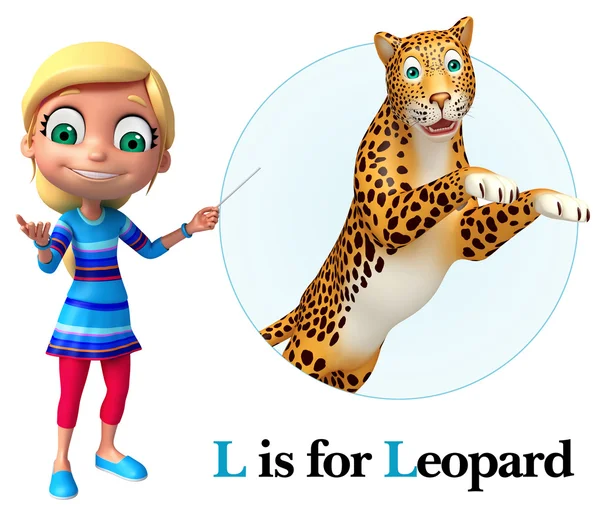 Kid flicka pekar Leopard — Stockfoto