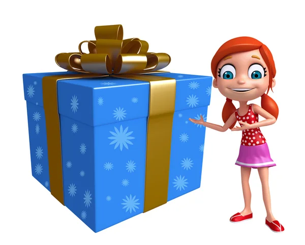 Capretto ragazza con confezione regalo — Foto Stock