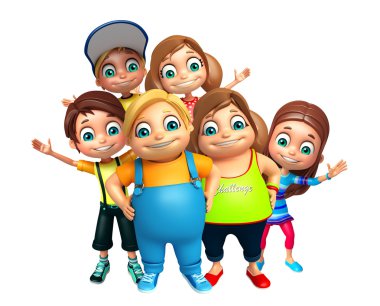 Komik poz ile kız ve çocuk çocuk çocuk