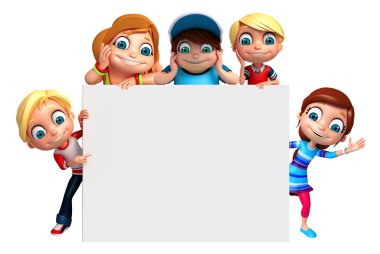 Beyaz tahta ile kız ve çocuk çocuk çocuk